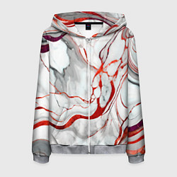 Толстовка 3D на молнии мужская Красно-белый мрамор, цвет: 3D-меланж