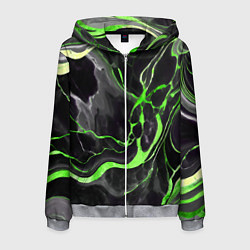 Толстовка 3D на молнии мужская Зелёно-чёрный мрамор, цвет: 3D-меланж