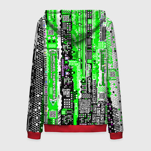 Мужская толстовка на молнии Киберпанк паттерн зелёный / 3D-Красный – фото 2