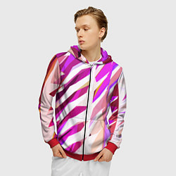 Толстовка 3D на молнии мужская Бело-розовая абстракция, цвет: 3D-красный — фото 2