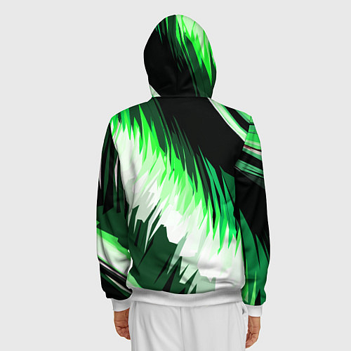 Мужская толстовка на молнии Зелёно-белая абстракция на чёрном фоне / 3D-Белый – фото 4