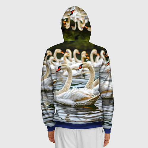 Мужская толстовка на молнии Белые лебеди на пруду / 3D-Синий – фото 4