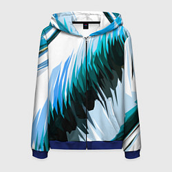 Толстовка 3D на молнии мужская Чёрно-синие острые полосы на белом фоне, цвет: 3D-синий