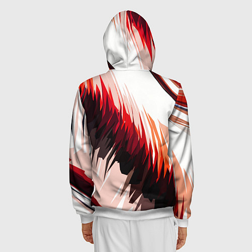 Мужская толстовка на молнии Чёрно-красные острые полосы на белом фоне / 3D-Белый – фото 4