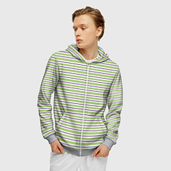 Толстовка 3D на молнии мужская Зелёный с фиолетовой полосой, цвет: 3D-меланж — фото 2