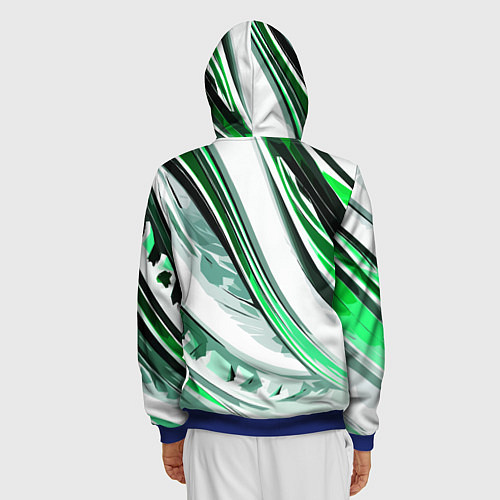 Мужская толстовка на молнии Волнистая бело-зелёная абстракция / 3D-Синий – фото 4