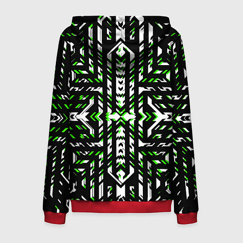 Мужская толстовка на молнии Чёрно-зелёный диагональные полосы на белом фоне / 3D-Красный – фото 2