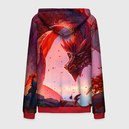 Мужская толстовка на молнии Дракон красный мифический / 3D-Красный – фото 2