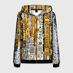 Толстовка 3D на молнии мужская Cyberpunk pattern yellow, цвет: 3D-черный