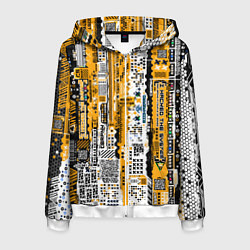 Толстовка 3D на молнии мужская Cyberpunk pattern yellow, цвет: 3D-белый