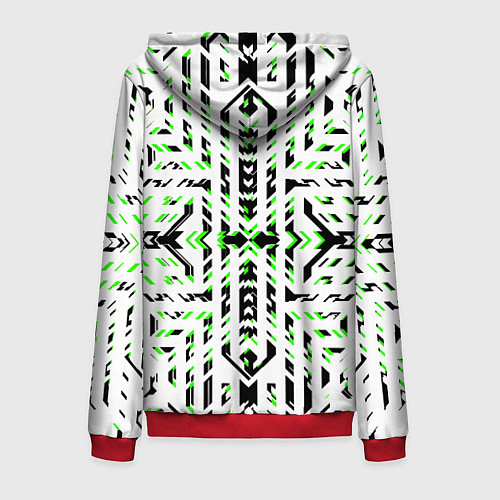 Мужская толстовка на молнии Чёрно-зелёный диагональные полосы на белом фоне / 3D-Красный – фото 2