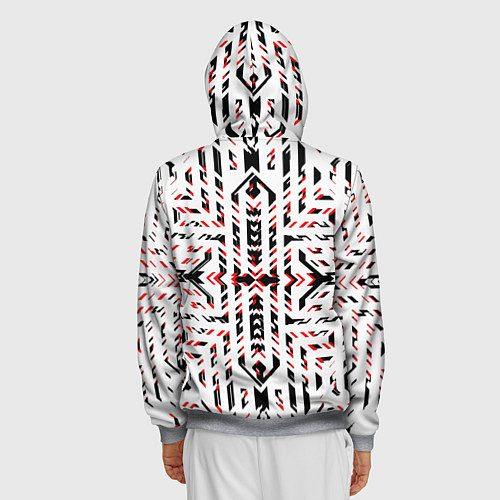 Мужская толстовка на молнии Чёрно-красные диагональные полосы на белом фоне / 3D-Меланж – фото 4