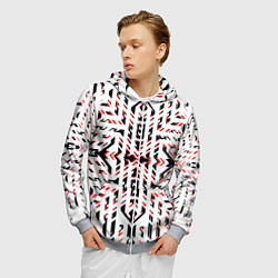 Толстовка 3D на молнии мужская Чёрно-красные диагональные полосы на белом фоне, цвет: 3D-меланж — фото 2