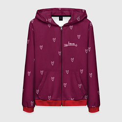 Толстовка 3D на молнии мужская Сердца ко дню Святого Валентина, цвет: 3D-красный