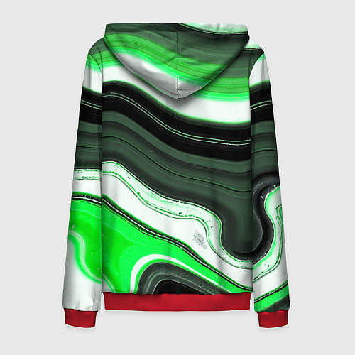 Мужская толстовка на молнии Волнистые горизонтальные чёрно-зелёные полосы на б / 3D-Красный – фото 2