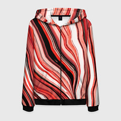 Толстовка 3D на молнии мужская Волнистые вертикальные чёрно-красные полосы, цвет: 3D-черный
