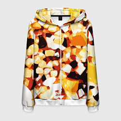 Толстовка 3D на молнии мужская Жёлто-белая абстракция на чёрном фоне, цвет: 3D-белый