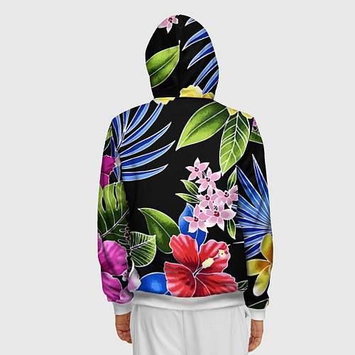 Мужская толстовка на молнии Tropical flowers - aloha / 3D-Белый – фото 4