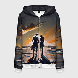 Толстовка 3D на молнии мужская Пара на пляже, цвет: 3D-белый