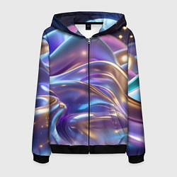 Толстовка 3D на молнии мужская Волны космические, цвет: 3D-черный