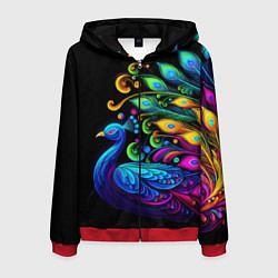 Толстовка 3D на молнии мужская Neon peacock - art, цвет: 3D-красный