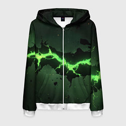 Толстовка 3D на молнии мужская Неоновая плита с зеленым разломом, цвет: 3D-белый