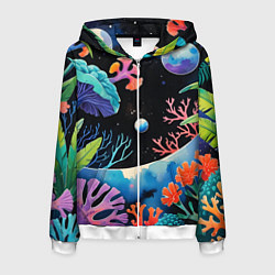 Толстовка 3D на молнии мужская Подводная фантастика, цвет: 3D-белый