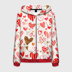 Толстовка 3D на молнии мужская Любовный паттерн, цвет: 3D-красный