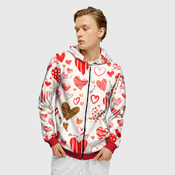 Толстовка 3D на молнии мужская Любовный паттерн, цвет: 3D-красный — фото 2