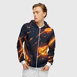 Толстовка 3D на молнии мужская Оранжевая краска в движении, цвет: 3D-белый — фото 2