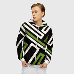 Толстовка 3D на молнии мужская Прямоугольники по диагонали-зеленый, черный, цвет: 3D-белый — фото 2