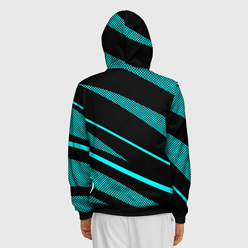 Мужская толстовка на молнии Чёрный с голубым полосы текстура / 3D-Черный – фото 4