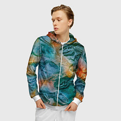 Толстовка 3D на молнии мужская Окаменелые динозавры, тропический зеленый, цвет: 3D-белый — фото 2