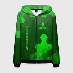 Толстовка 3D на молнии мужская Mitsubishi - green gradient вертикально, цвет: 3D-черный