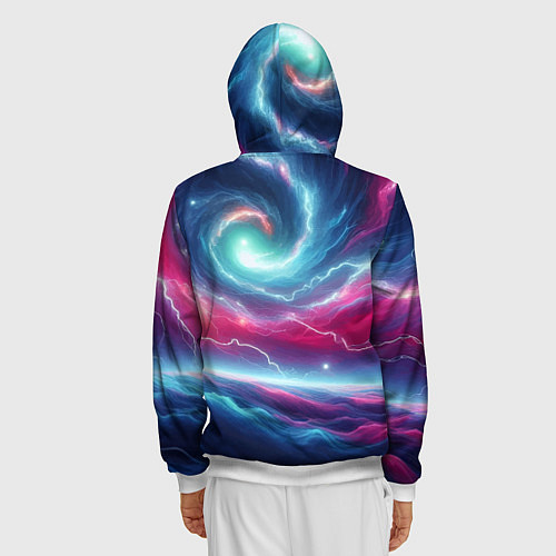 Мужская толстовка на молнии Spiral neon galaxy - ai art fantasy / 3D-Белый – фото 4
