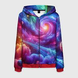 Толстовка 3D на молнии мужская Neon space fantasy, цвет: 3D-красный
