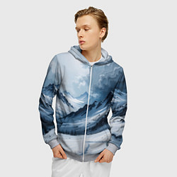 Толстовка 3D на молнии мужская Зимний горный пейзаж маслом, цвет: 3D-меланж — фото 2