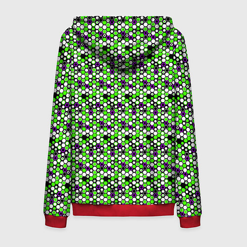 Мужская толстовка на молнии Киберпанк шестиугольники зелёные / 3D-Красный – фото 2