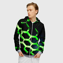 Толстовка 3D на молнии мужская Neon Honeycombs, цвет: 3D-меланж — фото 2