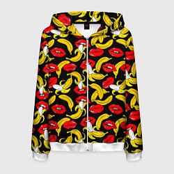 Толстовка 3D на молнии мужская Губы и бананы, цвет: 3D-белый