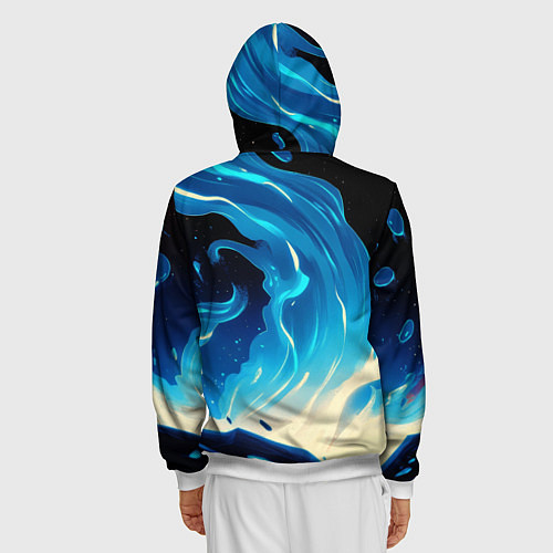 Мужская толстовка на молнии Бело-синее пламя из абстрактных красок / 3D-Белый – фото 4