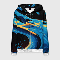 Толстовка 3D на молнии мужская Синяя волна из красок, цвет: 3D-белый