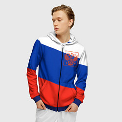 Толстовка 3D на молнии мужская Россия флаг с гербом, цвет: 3D-синий — фото 2
