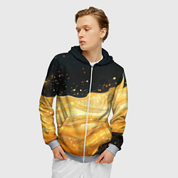 Толстовка 3D на молнии мужская Золотистая материя на черном фоне, цвет: 3D-меланж — фото 2