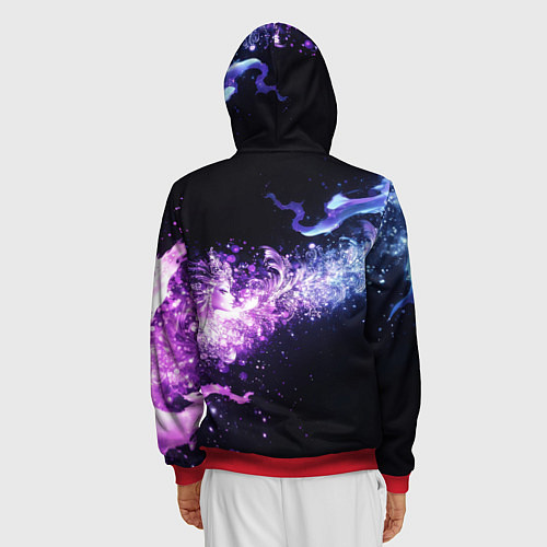 Мужская толстовка на молнии Фиолетово-синяя абстрактная волна / 3D-Красный – фото 4
