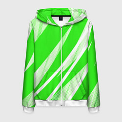 Толстовка 3D на молнии мужская Яблочный зелёный абстракция с полосами, цвет: 3D-белый