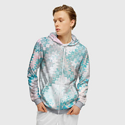 Толстовка 3D на молнии мужская Серо-бирюзовый абстрактный, цвет: 3D-меланж — фото 2