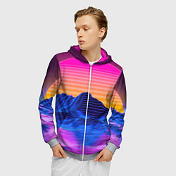 Толстовка 3D на молнии мужская Неоновый закат, цвет: 3D-меланж — фото 2