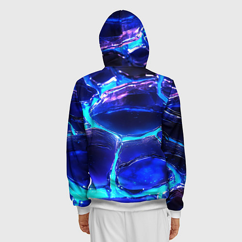 Мужская толстовка на молнии Объемные плиты в неоновом свечение / 3D-Белый – фото 4