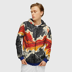 Толстовка 3D на молнии мужская Красно-черная потертая текстура, цвет: 3D-синий — фото 2